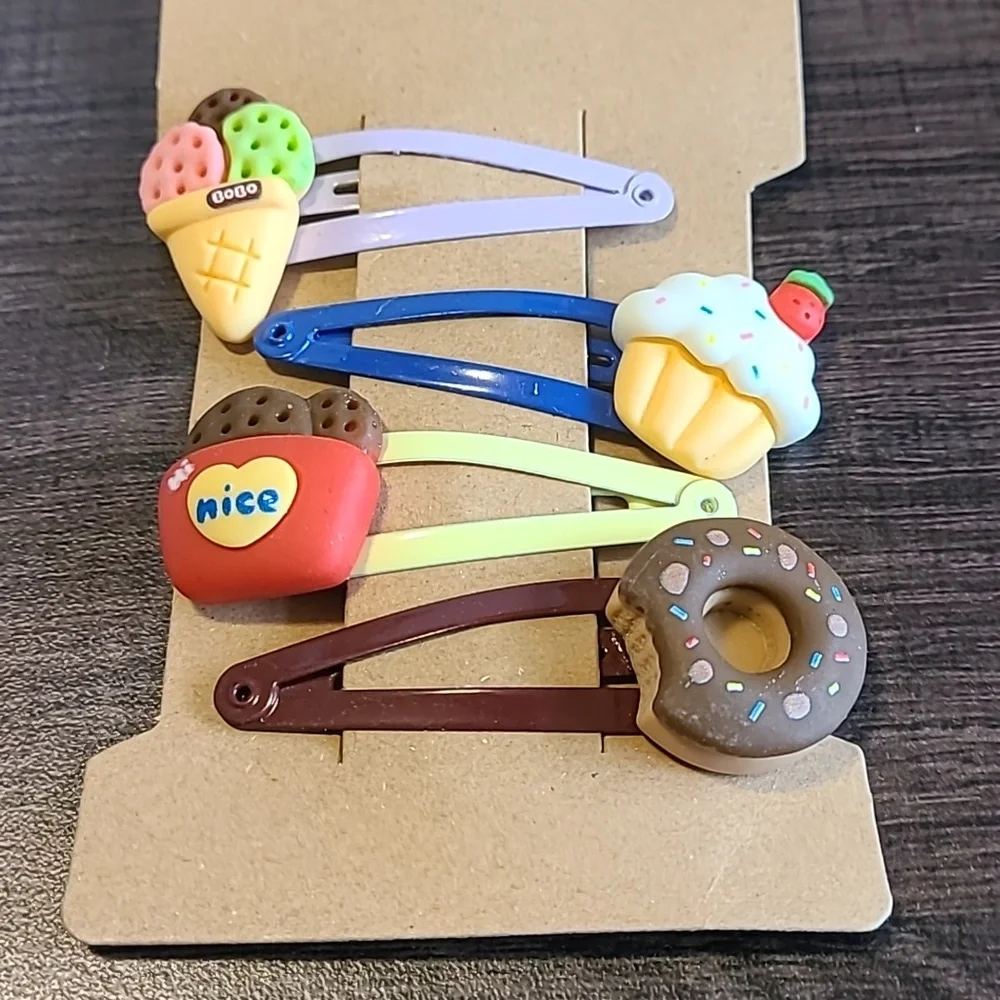 Cute Food Hair Clips Set Ice Cream‎ Cupcake Donut Cookies Barrettes